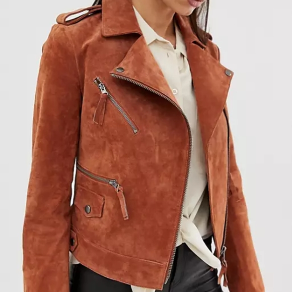 ASOS 100% REAL SUEDE LEATHER JACKET CAMEL/Rust color - Picture 1 of 14